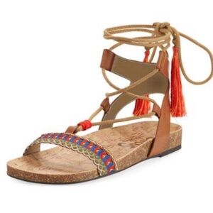 Circus by Sam Edelman Kerri Saddle Gladiator Sandals Ankle Wrap Tassels Size 8.5